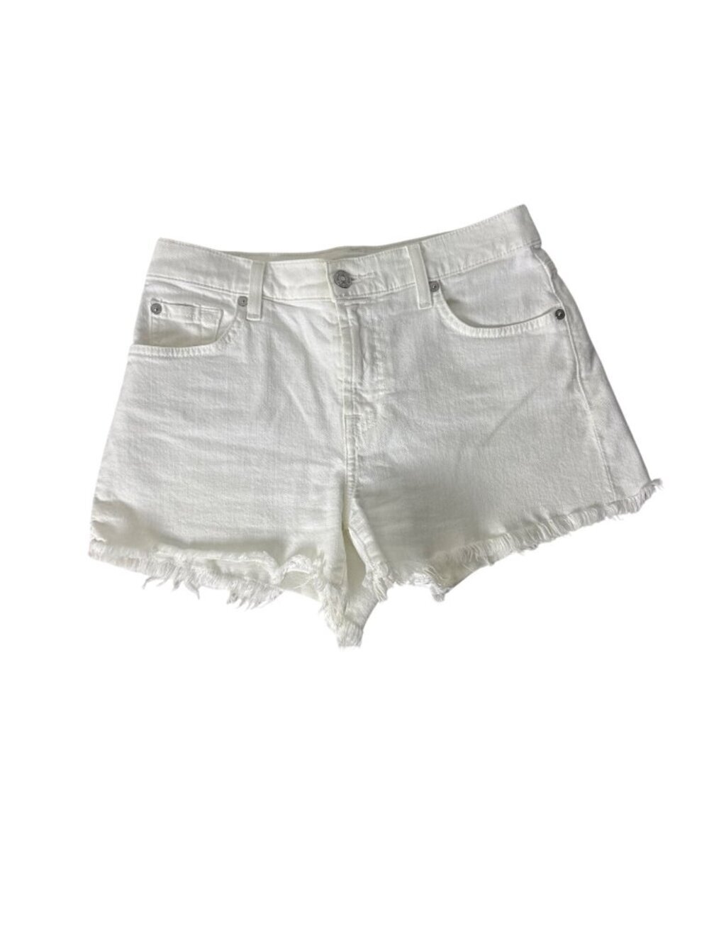 7 For All Mankind White Denim Cutoff Shorts Size 26 Raw Hem Casual Summer Wear